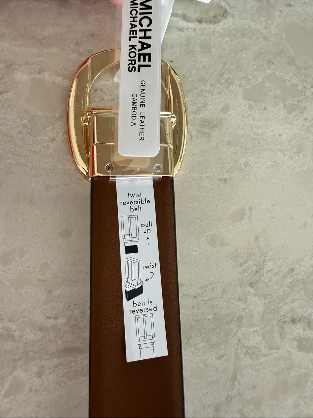 Michael Kors Women's Belt Vanilla Luggage Gold Oval Buckle XL